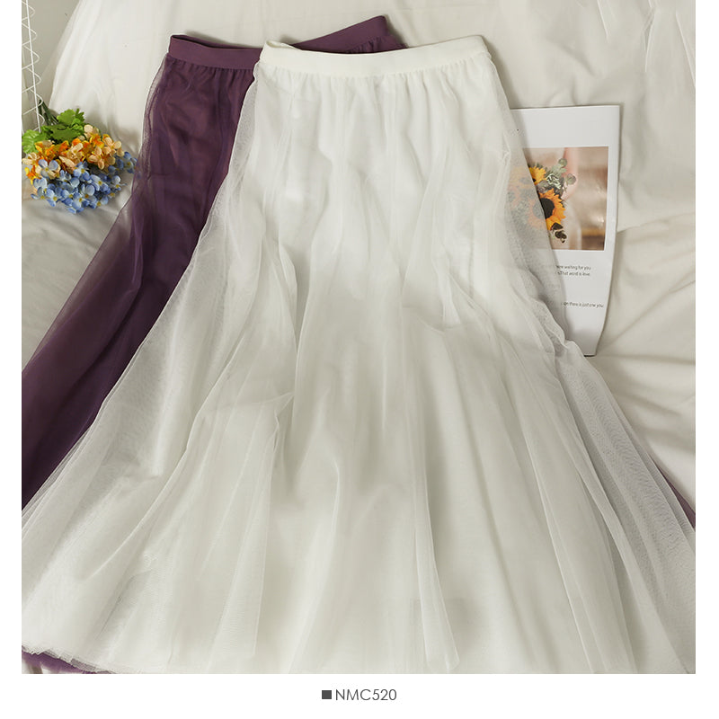 Sweet wind high waist thin medium length solid color skirt  2538