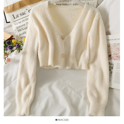 Plush short sweater with slim suspender vest inside  1749