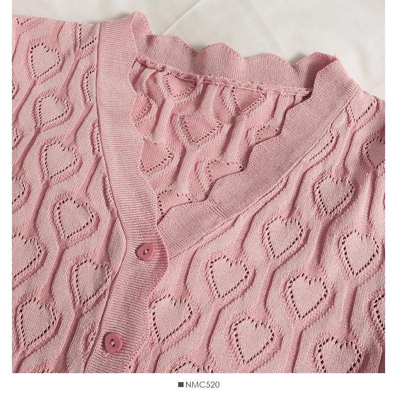 Heart shaped Plaid hollowed out wave edge long sleeve sweater for women  1759