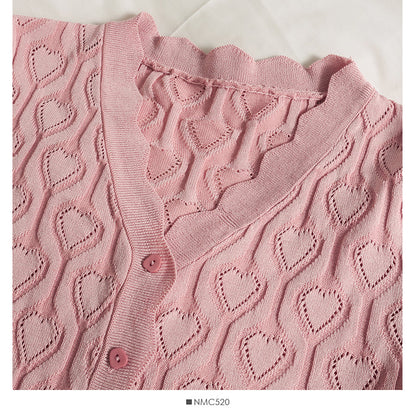 Heart shaped Plaid hollowed out wave edge long sleeve sweater for women  1759