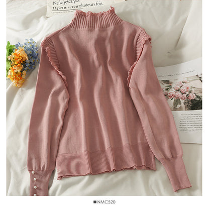 Sweet wind nail bead bow tie high neck Pullover Top  1822