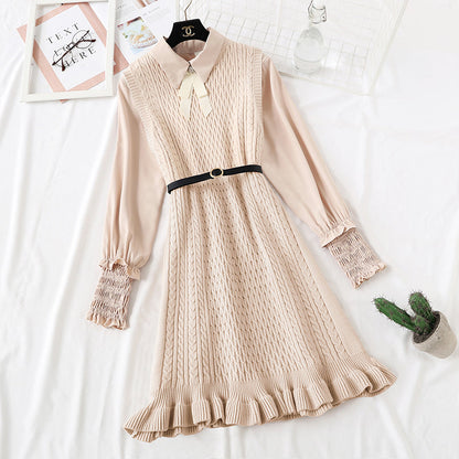 Knitted vest dress children's shirt fashion vest skirt sweater skirt two piece set  2350