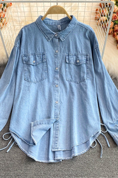 Medium length irregular denim women's coat  1681