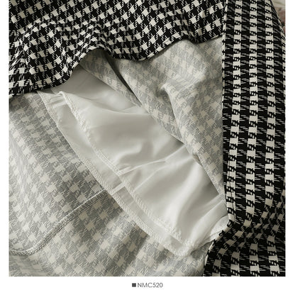 Hong Kong Vintage Plaid high waist medium length skirt with large hem  2568