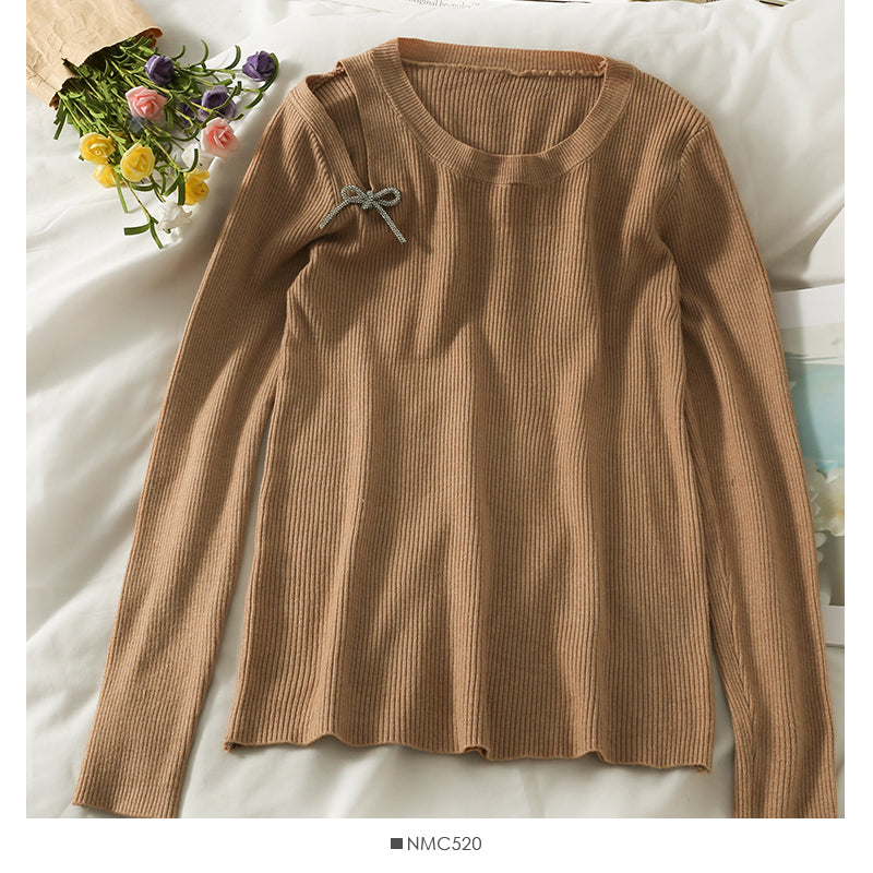 Women's autumn decoration thin round neck sweater  1992