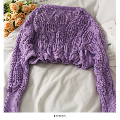 Jacquard sweater women's loose and thin solid color sweater  1741