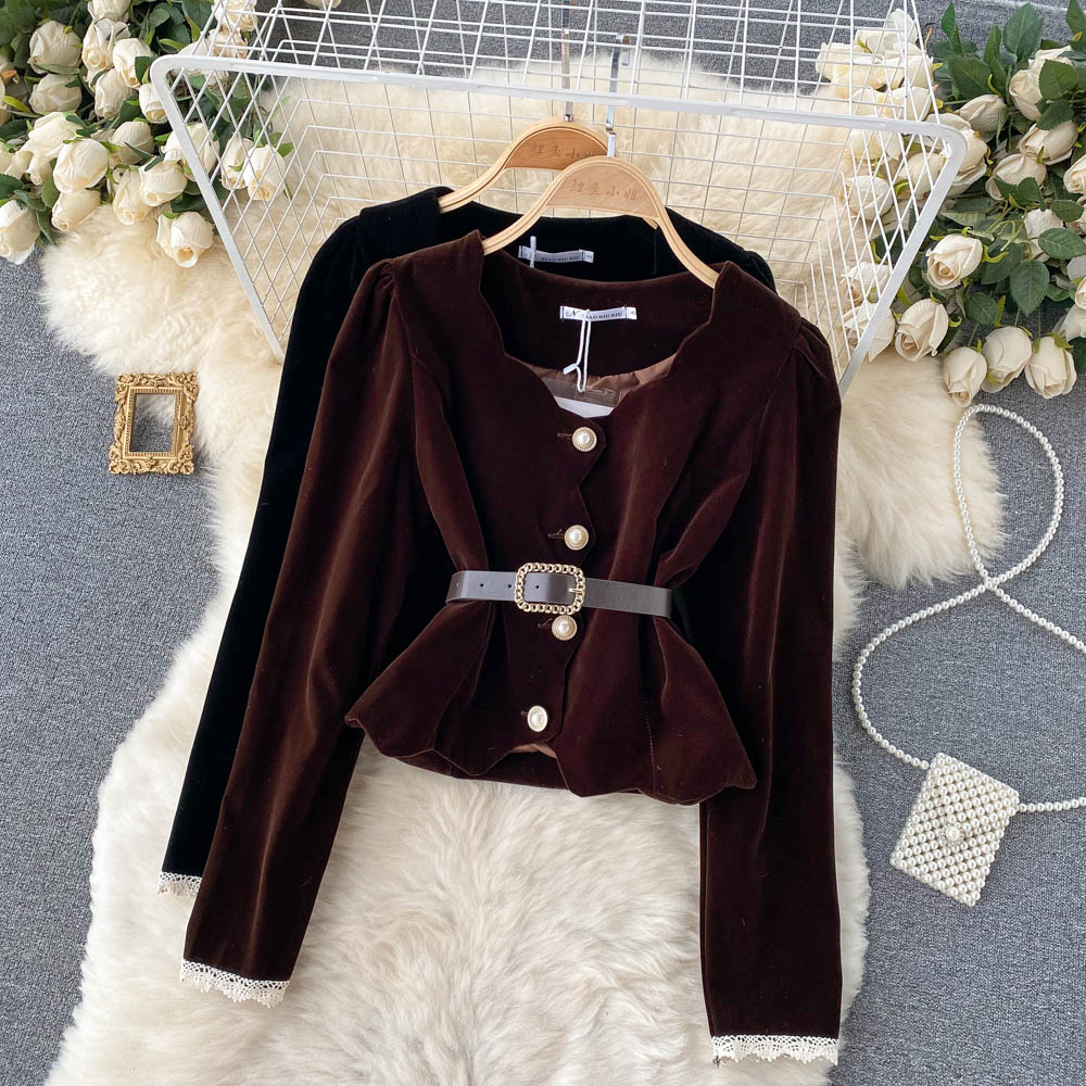 Top short velvet foreign style shirt  1501