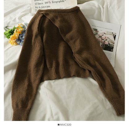 Design sense round neck long sleeve Pullover Sweater with suspender inside  1797