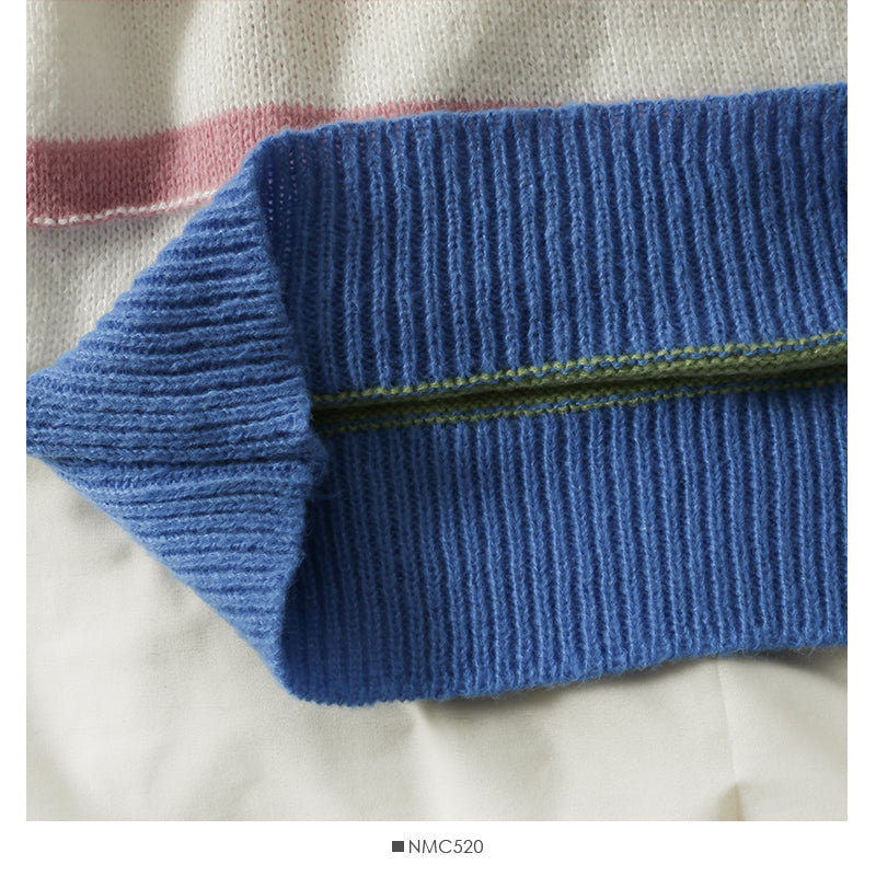 Elegant color stripe crew neck slim fit sweater  2002