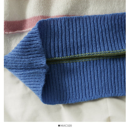 Elegant color stripe crew neck slim fit sweater  2002