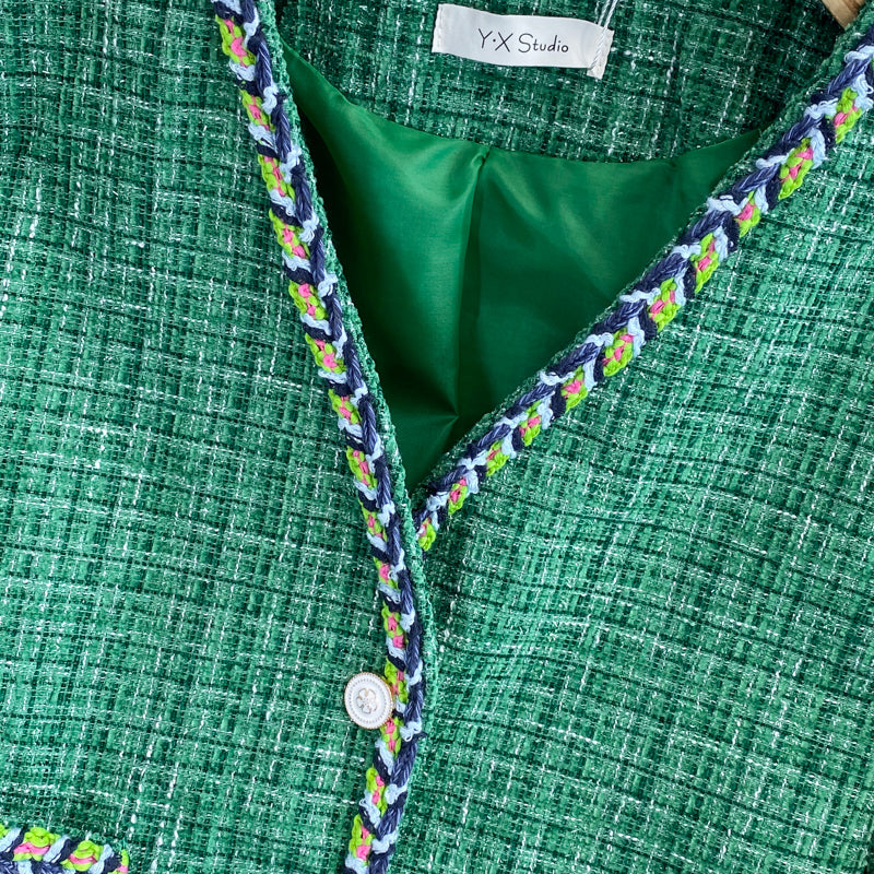 Xiaoxiangfeng tweed woven coat green coat  1657