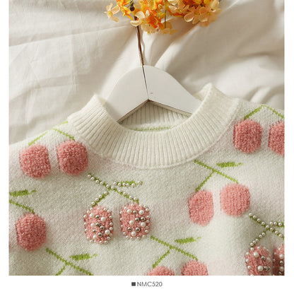 Women's autumn bound Beaded loose thin sweater with wavy edge  1747