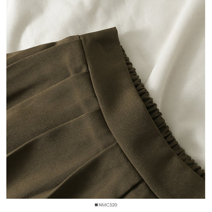 Retro pleated high waist thin mid length skirt for women  2541