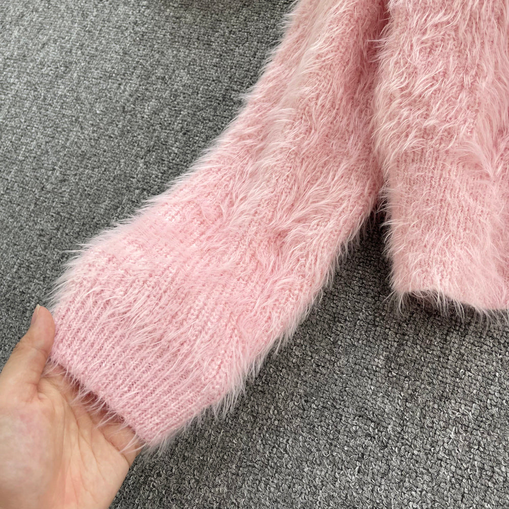 Sweet temperament imitation mink hair high waist short sweater coat  1620