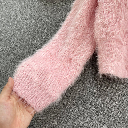 Sweet temperament imitation mink hair high waist short sweater coat  1620
