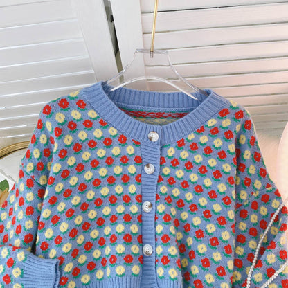 Preppy style, versatile short sweater jacket, cardigan knit top  1452