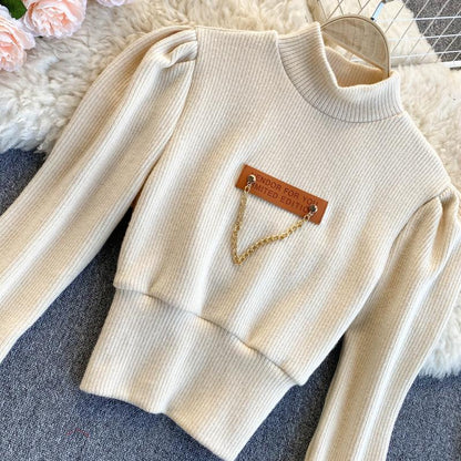 Versatile sweater women's Korean slim design chain sweater  1578