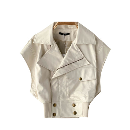 Lapel short motorcycle leather jacket waistcoat  1532