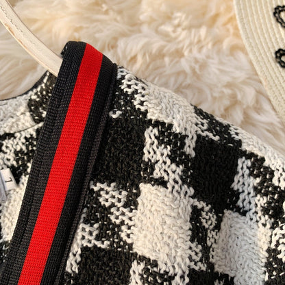 Small fragrant clothes contrast color thousand bird lattice short suit coat  1638