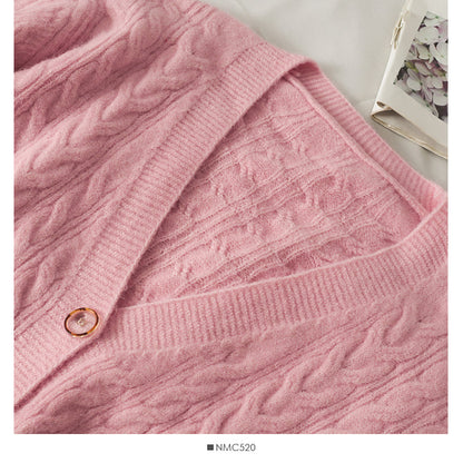 Sweater women's Linen single breasted V-neck  1858