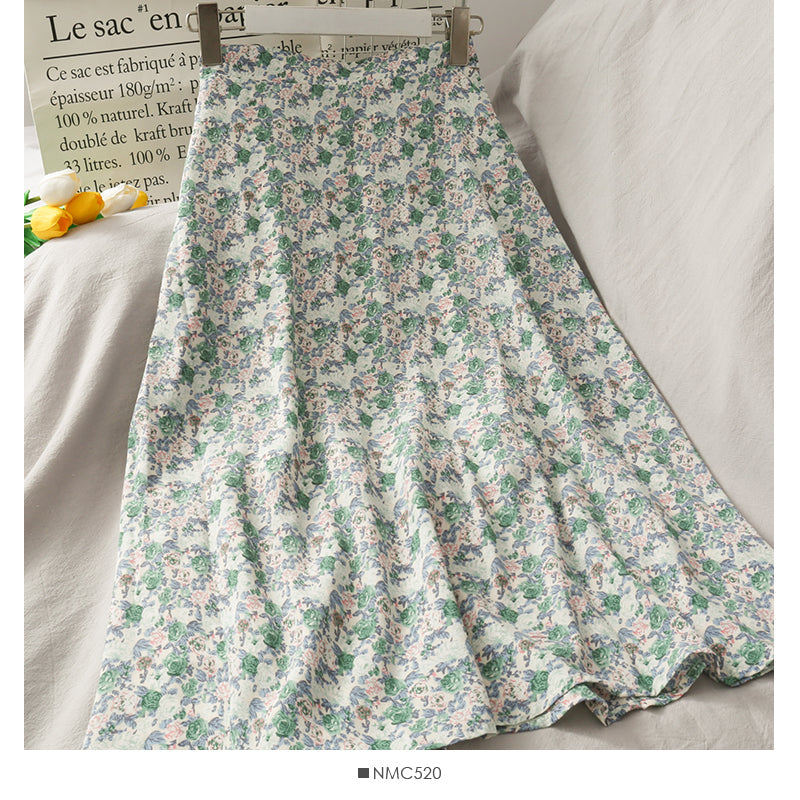 High Waist Hip Wrap Skirt medium length small floral large swing skirt  2504