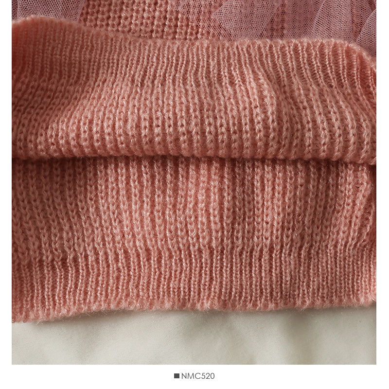 Mesh stitched Ruffle V-neck slim fit knit for women  1918