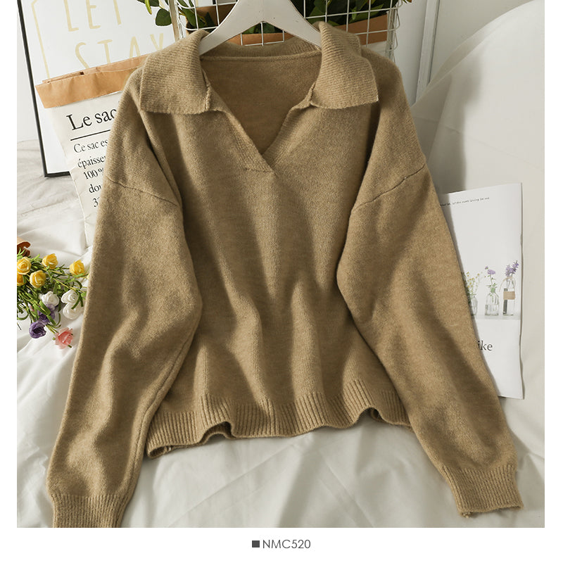 New Vintage Lapel loose thin Pullover Sweater for women  1805
