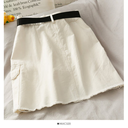 Versatile personalized large pocket skirt with rough edge  2652