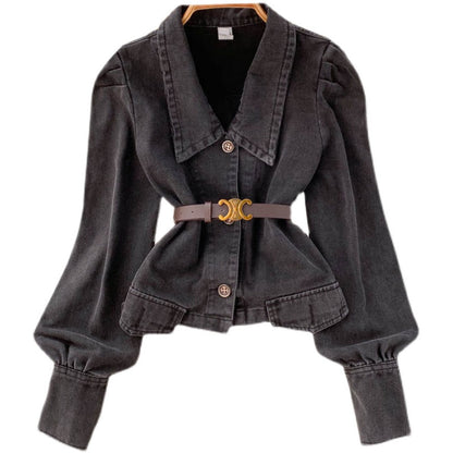 Bubble sleeve denim coat women's top  1499