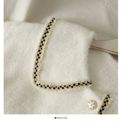 Winter bright silk bonded Plush sweater women's loose and thin doll collar coat  2021