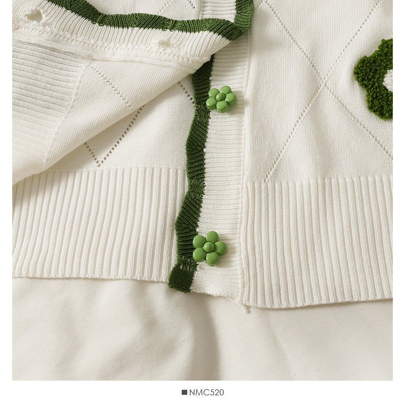 Sweet wind color blocking wavy edge stripe breasted cardigan top  1821