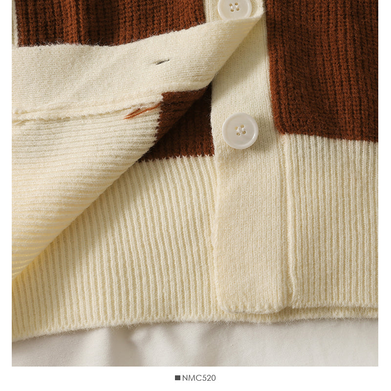 Sweater women's contrast stitched Plaid single breasted  1847