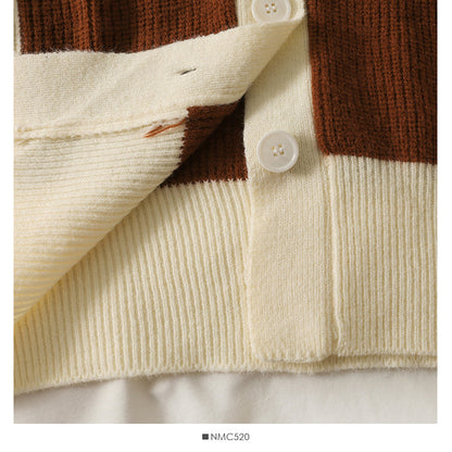 Sweater women's contrast stitched Plaid single breasted  1847