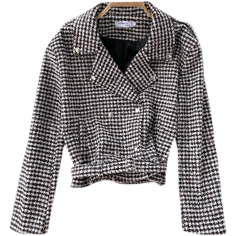 French retro temperament Lapel thousand bird high waist short style  1568