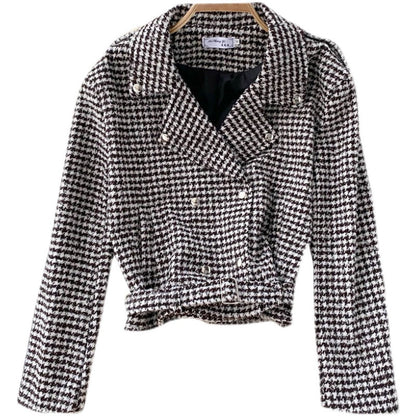 French retro temperament Lapel thousand bird high waist short style  1568