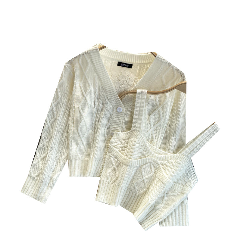 Short cardigan coat women's knitted top two piece suit  1576