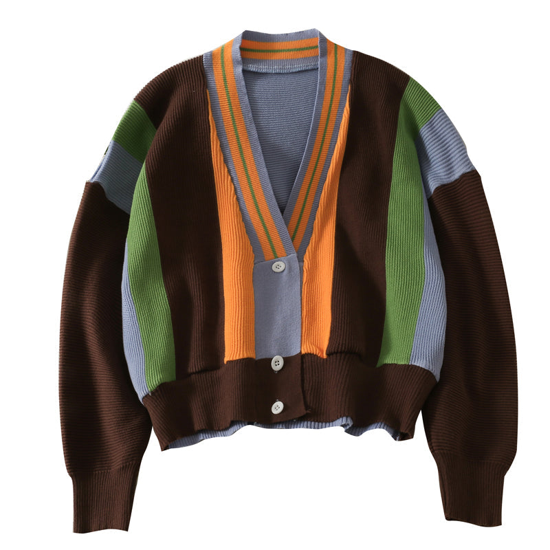 Sweater Rainbow Stripe contrast sweater versatile top  1752