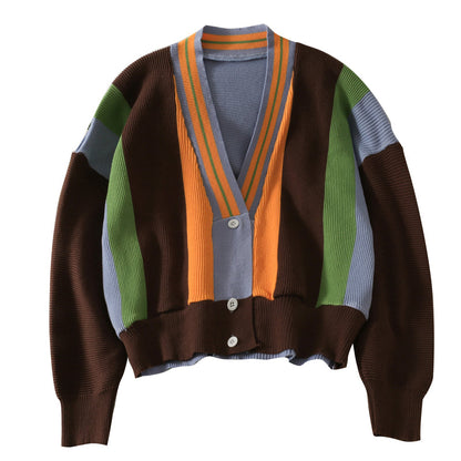 Sweater Rainbow Stripe contrast sweater versatile top  1752