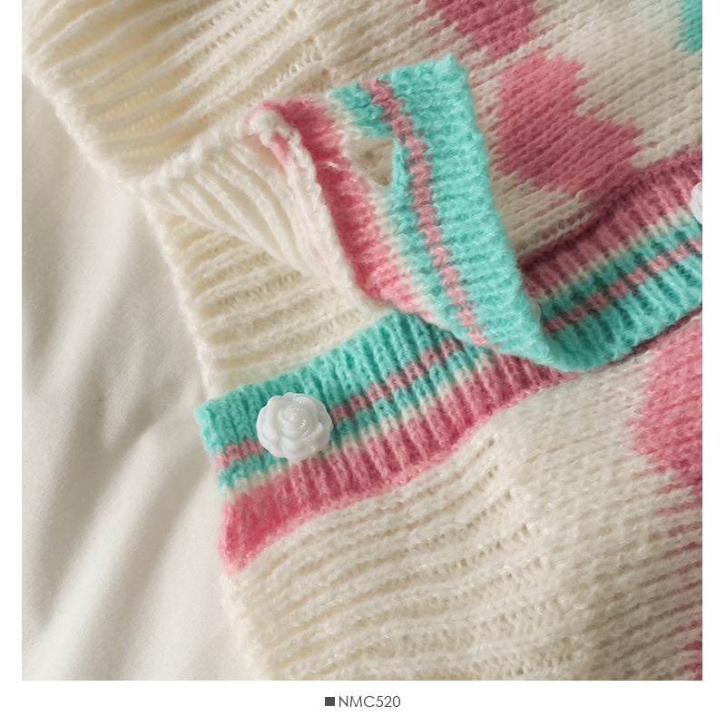 Sweet heart print short slim knit  1757