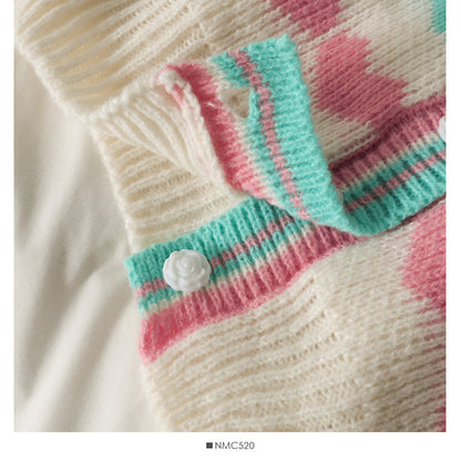 Sweet heart print short slim knit  1757