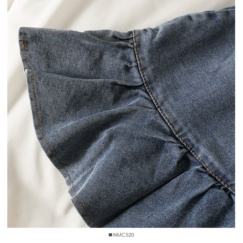 Light denim skirt with thin waist and ruffle edge  2561