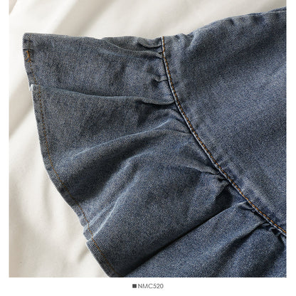 Light denim skirt with thin waist and ruffle edge  2561