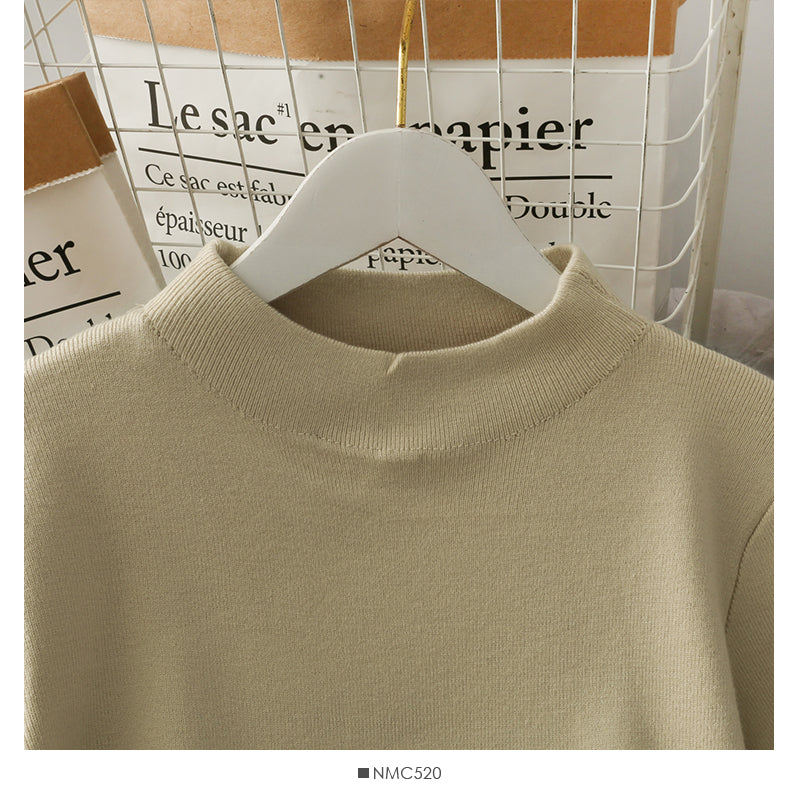 Korean leopard bow half high neck solid color sweater for women  1935