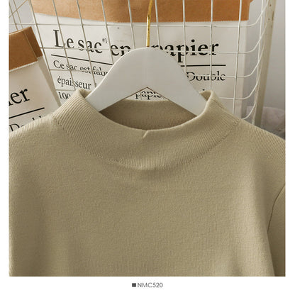 Korean leopard bow half high neck solid color sweater for women  1935