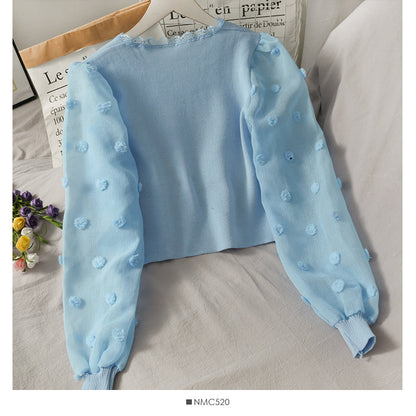 Small short square neck open collarbone wavy edge sweater  1936