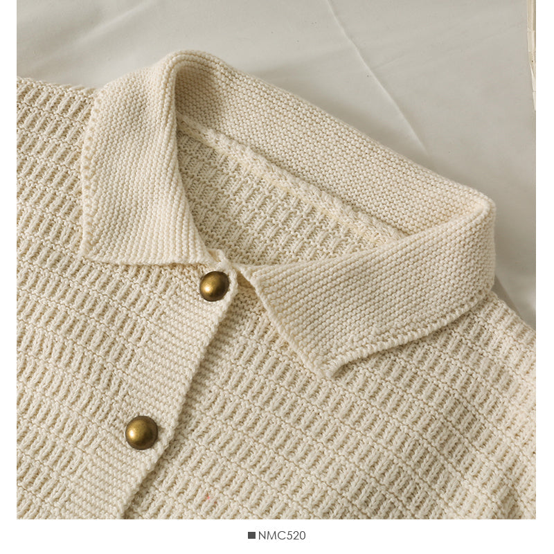 Vintage Lapel long sleeve single breasted cardigan loose sweater  1743