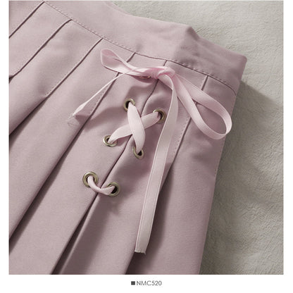 Drawstring bow tie high waist short skirt  2499