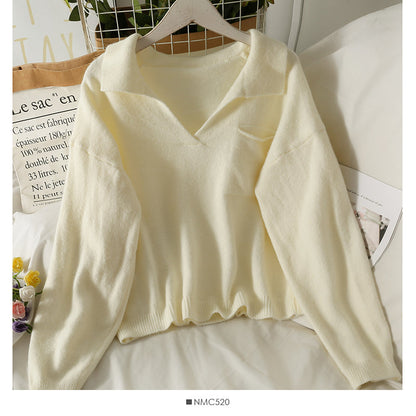 Sweet wind candy color Lapel slim fit Pullover knit  1848