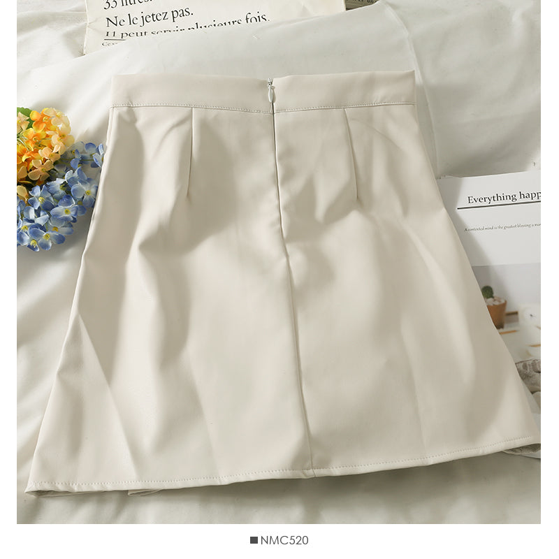 High waist thin solid pleated skirt  2577