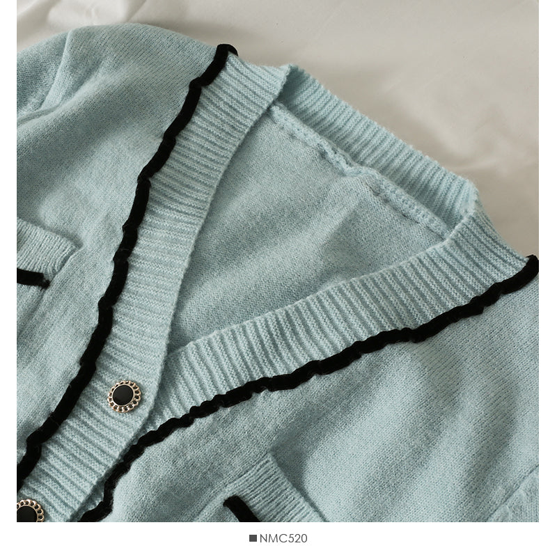 Sweater women's stripe loose thin single breasted sweater  1975